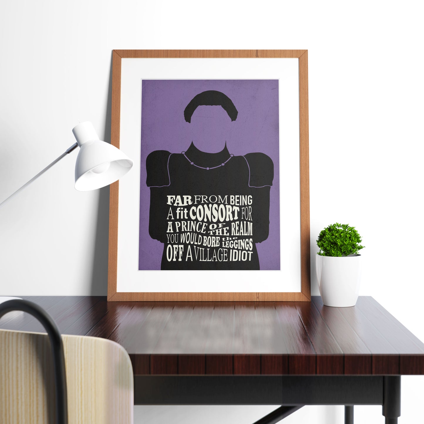 BORE THE LEGS OFF A VILLAGE IDIOT, Prince Blackadder Quote, Blackadder Print (Purple)