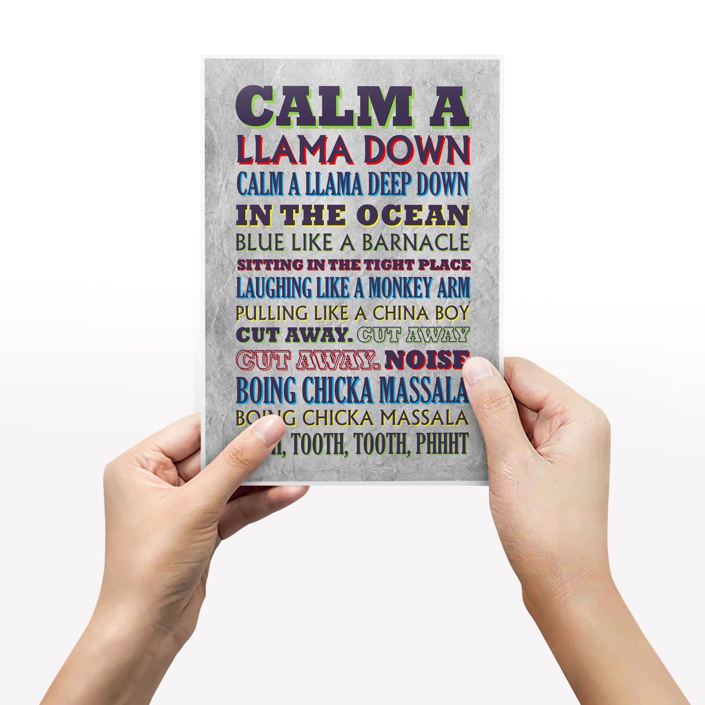 CALM A LLAMA DOWN Crimp Lyrics, The Mighty Boosh Print (2 styles available)