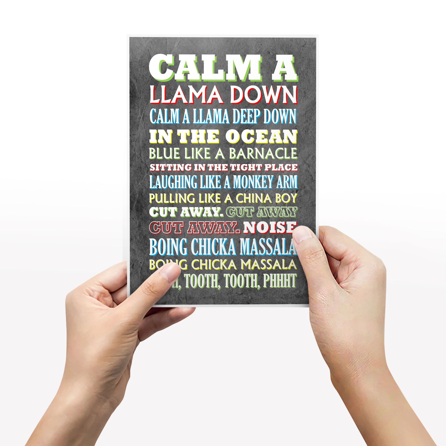 CALM A LLAMA DOWN Crimp Lyrics, The Mighty Boosh Print (2 styles available)