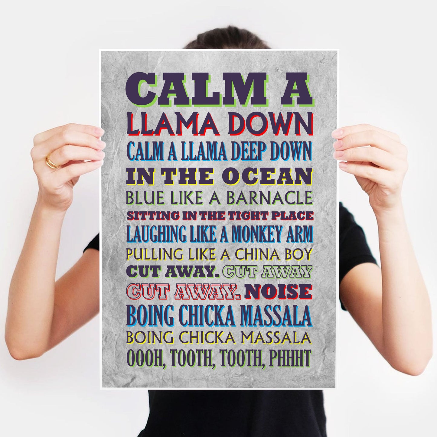 CALM A LLAMA DOWN Crimp Lyrics, The Mighty Boosh Print (2 styles available)