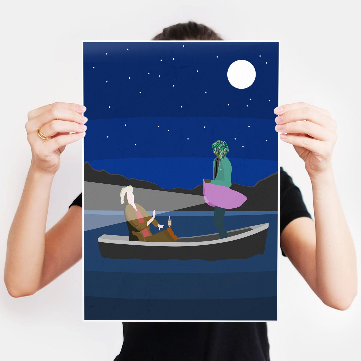 FISHING ON BLACK LAKE, Old Gregg Boat Scene Artwork Poster, The Mighty Boosh Print