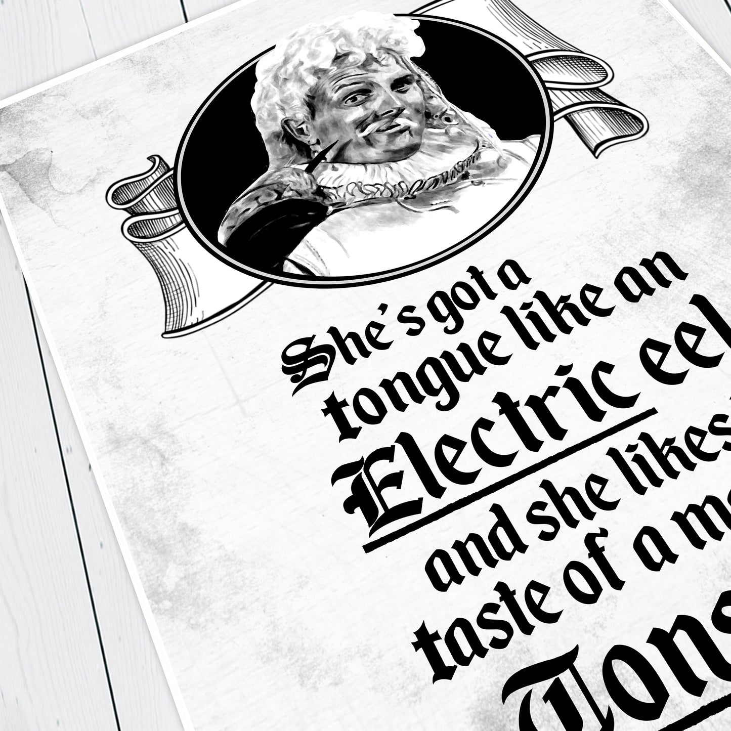 A TONGUE LIKE AN ELECTRIC EEL, Flashheart Quote, Blackadder Print