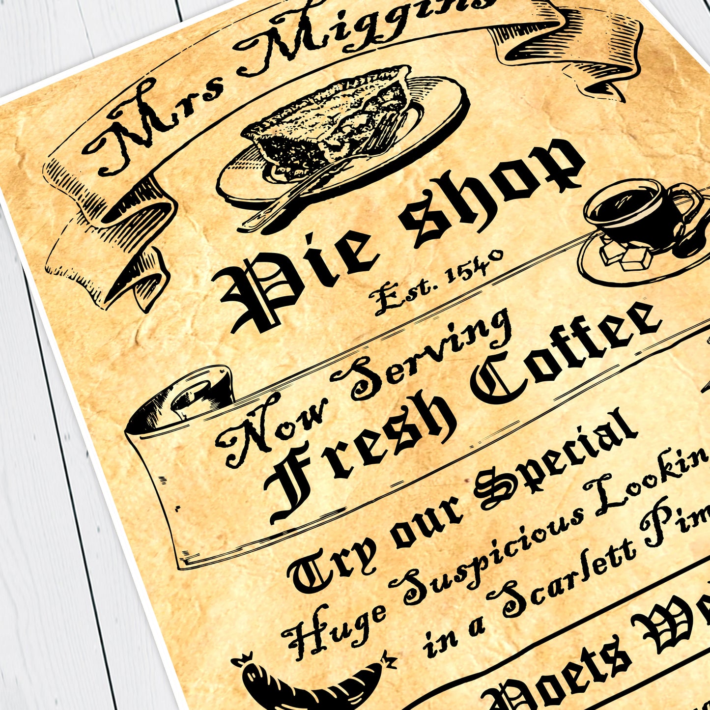 MRS MIGGINS' PIE SHOP, Comedy Advert, Blackadder Print