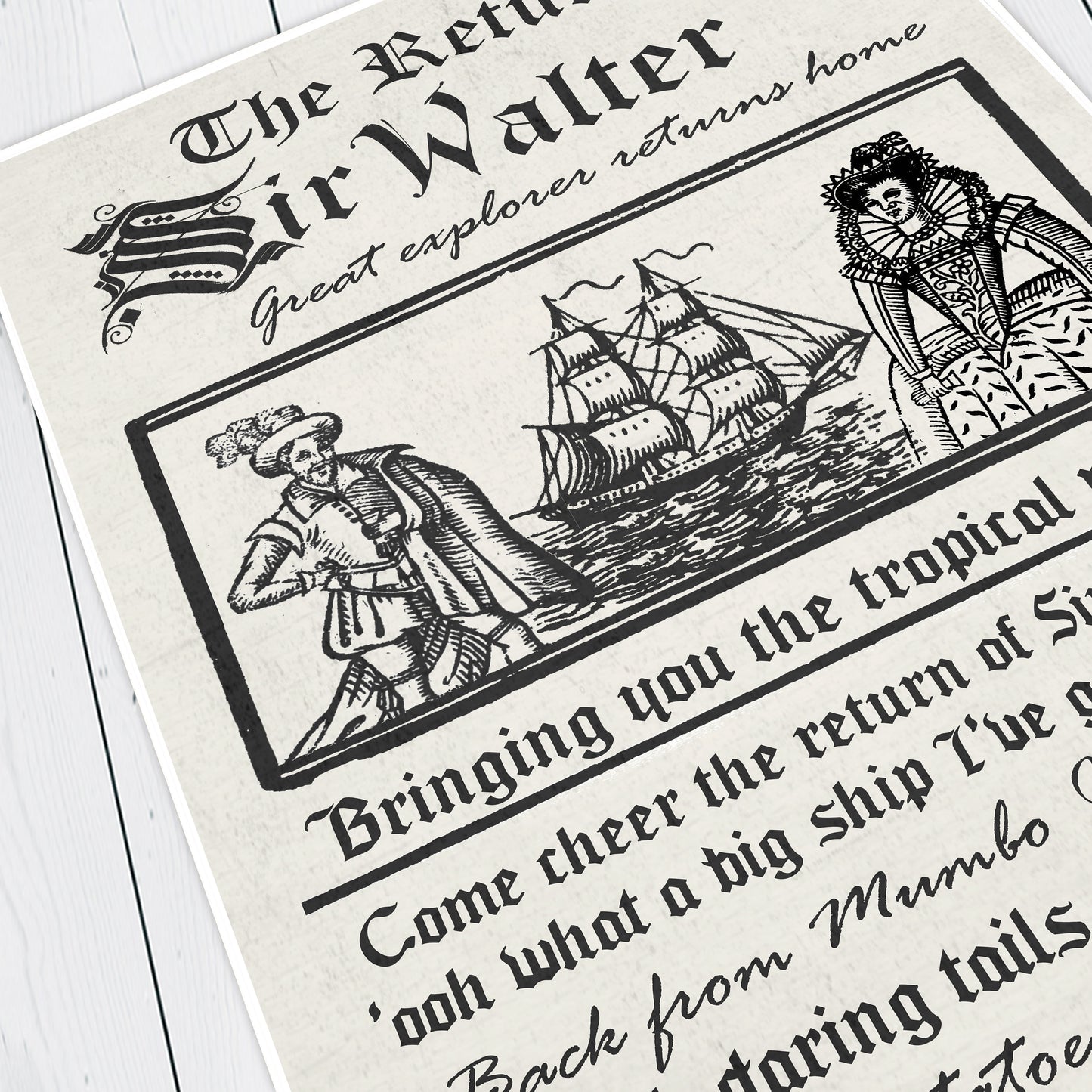 THE RETURN OF SIR WALTER Great Explorer Returns Home Poster, Blackadder Print