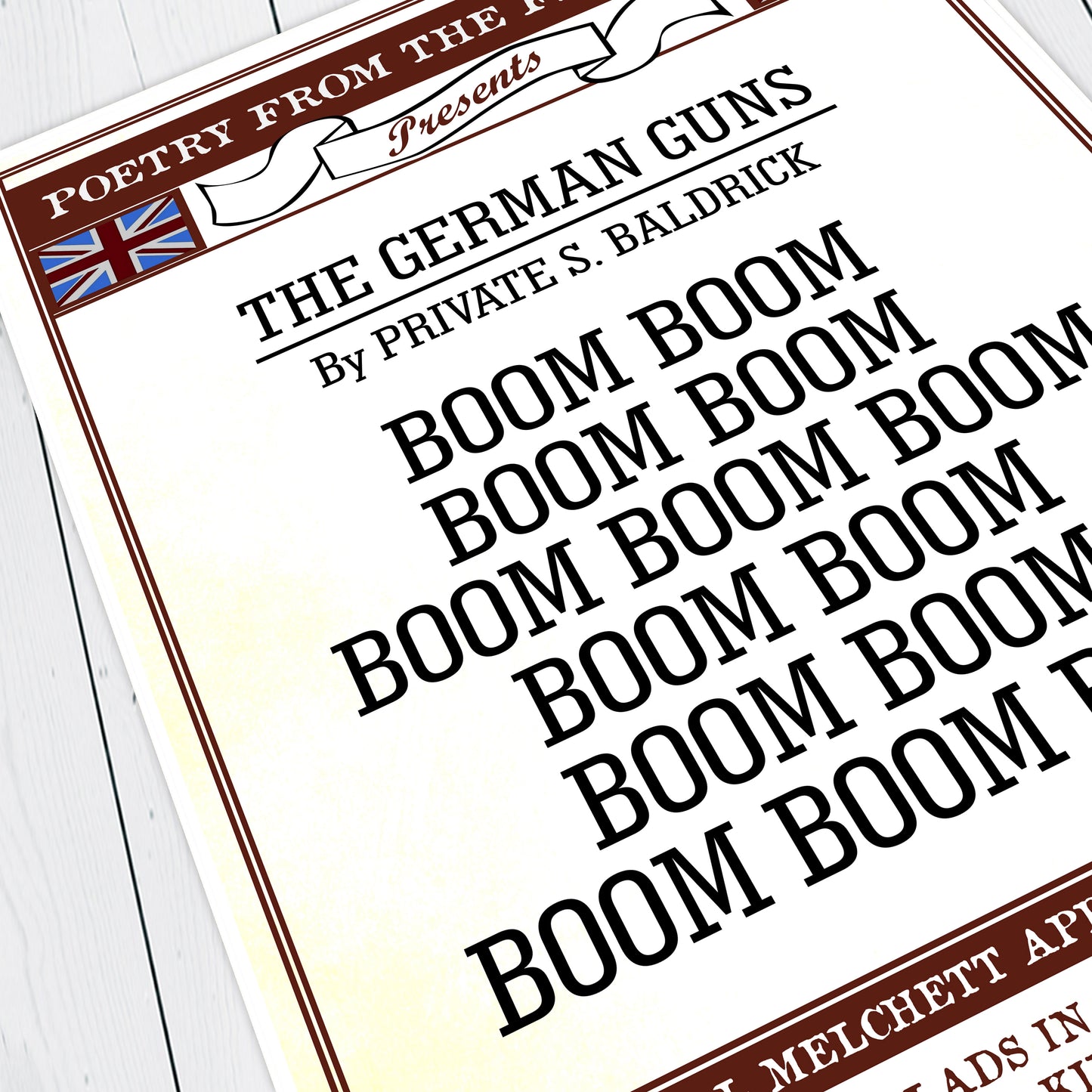 THE GERMAN GUNS by Private S. Baldrick, Boom Boom, Poetry from the Front, Blackadder Print