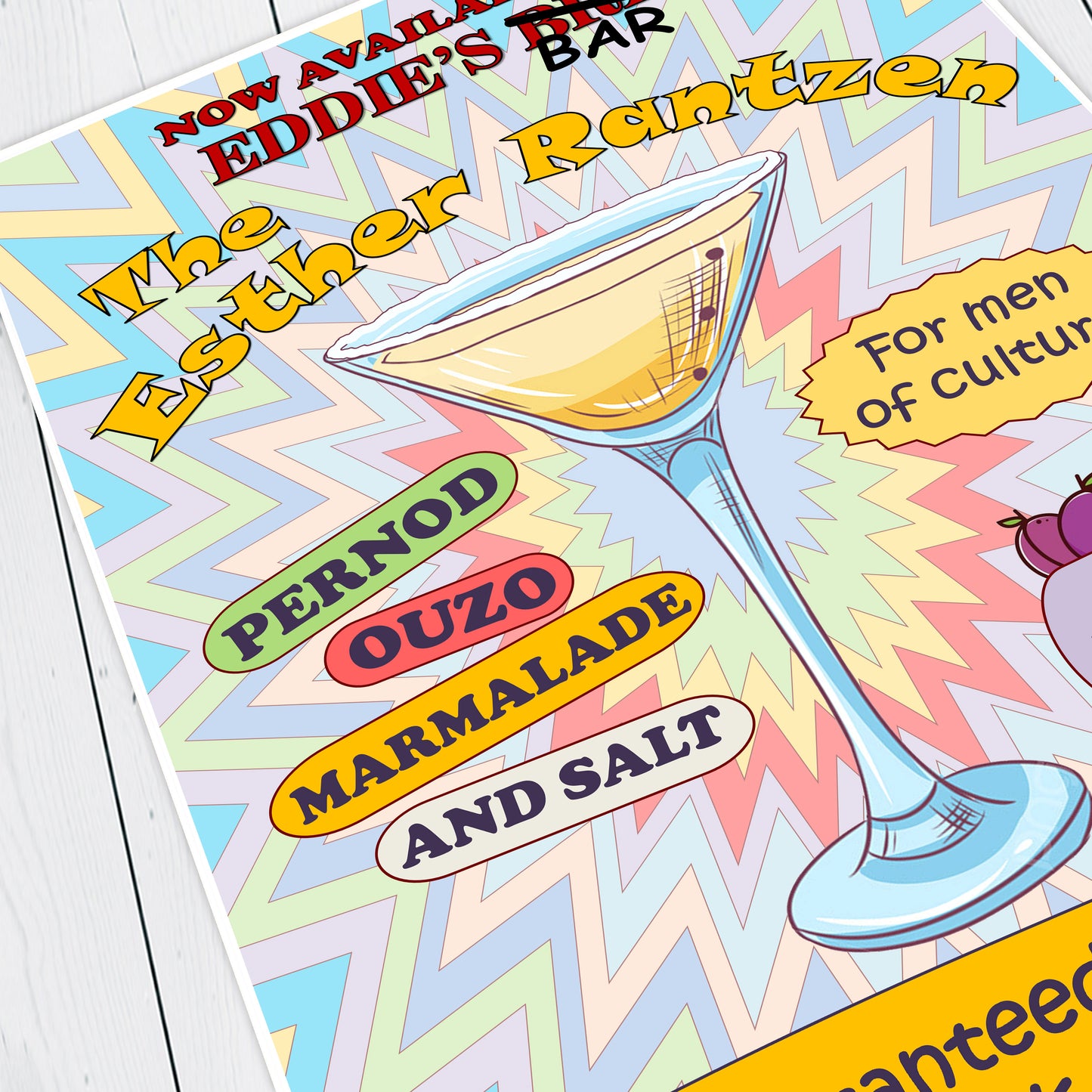 THE ESTHER RANTZEN Eddie's Bar Cocktail Poster, Bottom Print