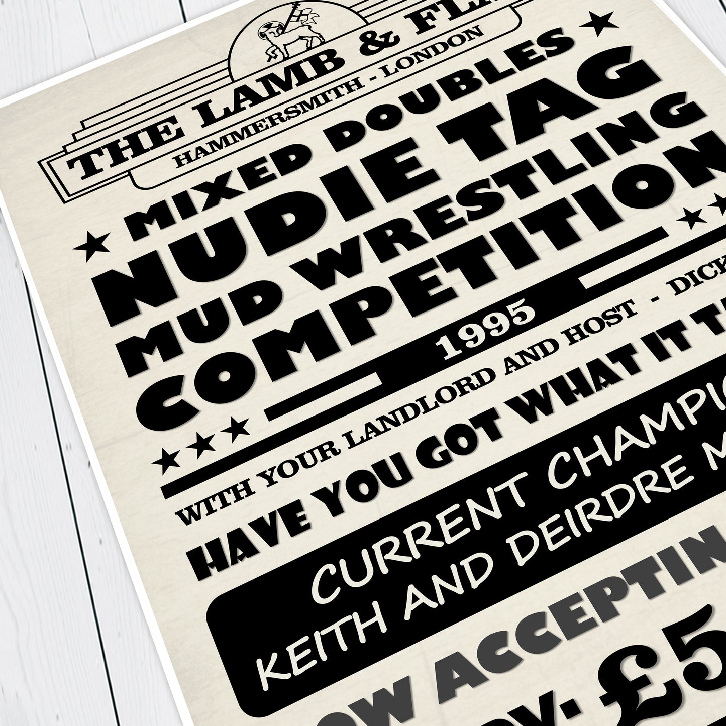 MIXED DOUBLES NUDIE TAG MUD WRESTLING COMPETITION Lamb and Flag Pub Boster. Bottom Print