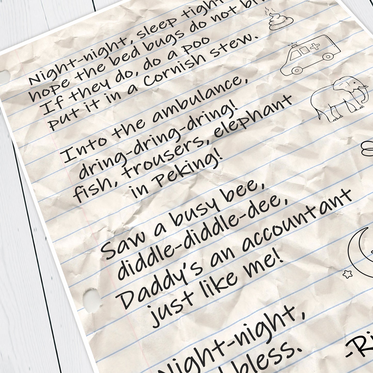 NIGHT NIGHT SLEEP TIGHT, Richies bedtime poem. Bottom Print