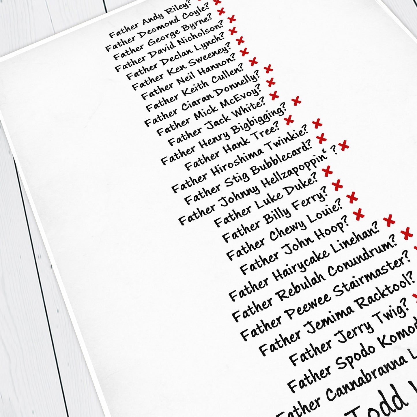 Todd Unctious Name Guessing / Mrs Doyle, Father Ted Print