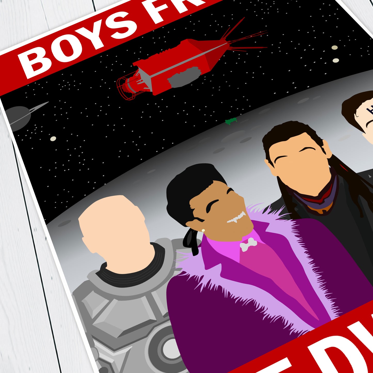 BOYS FROM THE DWARF, Lister, Cat, Rimmer and Kryten, Red Dwarf Print