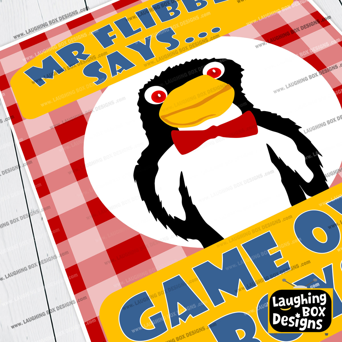 MR FLIBBLE SAYS GAME OVER BOYS, Rimmer's Hex Vision Penguin Puppet, Red Dwarf Print