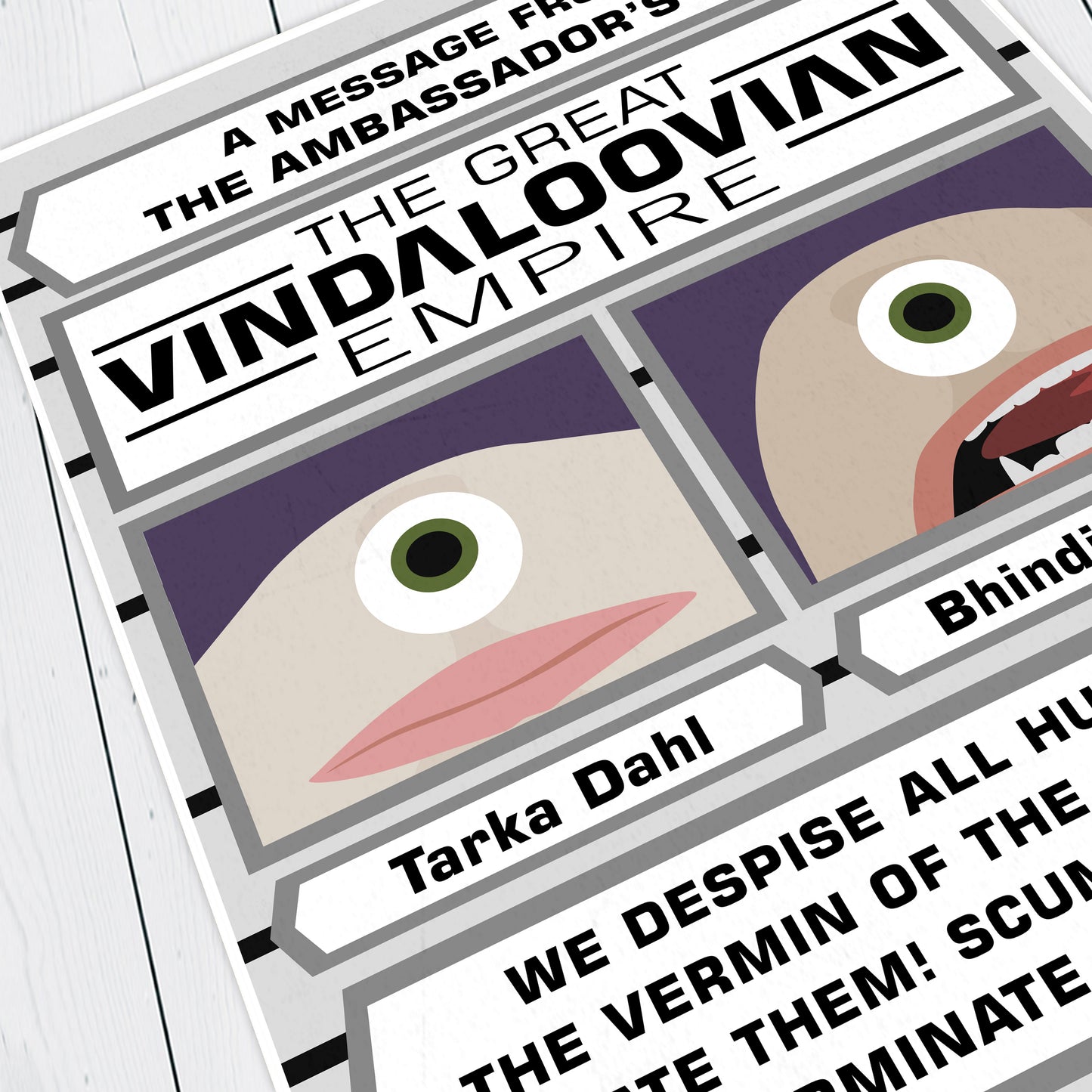 THE GREAT VINDALOOVIAN EMPIRE, Tarka Dahl & Bhindi Bhaji, Red Dwarf Print