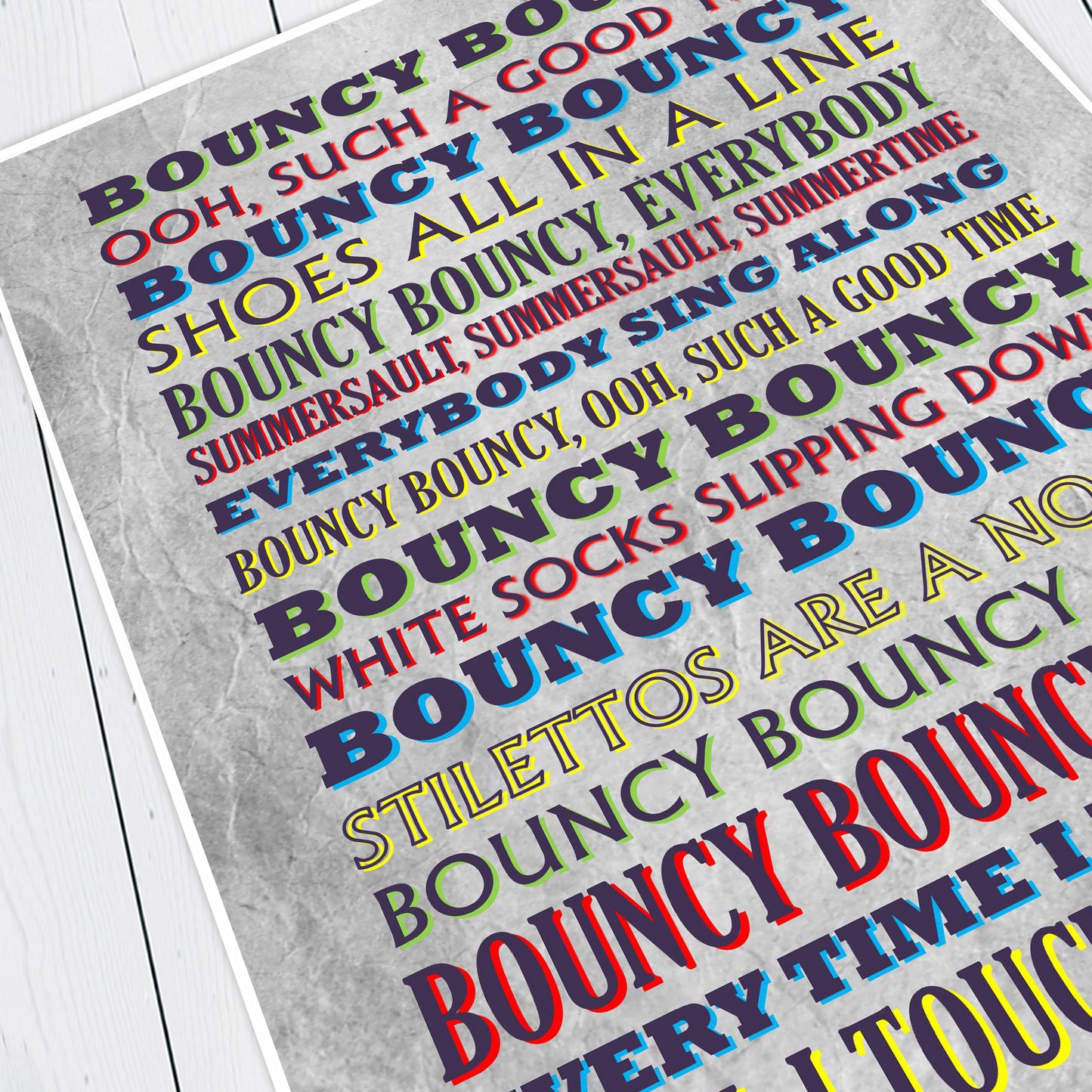 BOUNCY BOUNCY Crimp Lyrics, The Mighty Boosh Print (2 styles available)