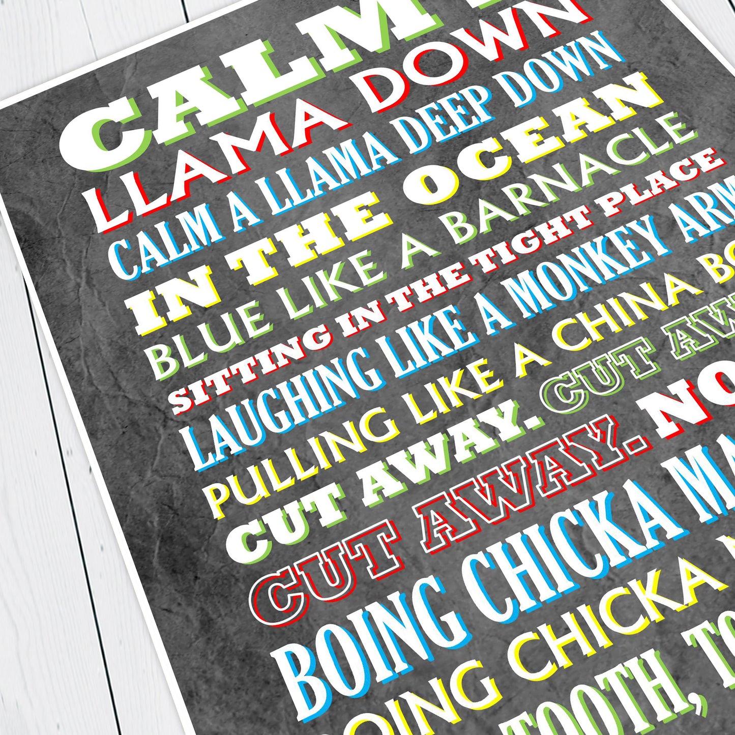 CALM A LLAMA DOWN Crimp Lyrics, The Mighty Boosh Print (2 styles available)