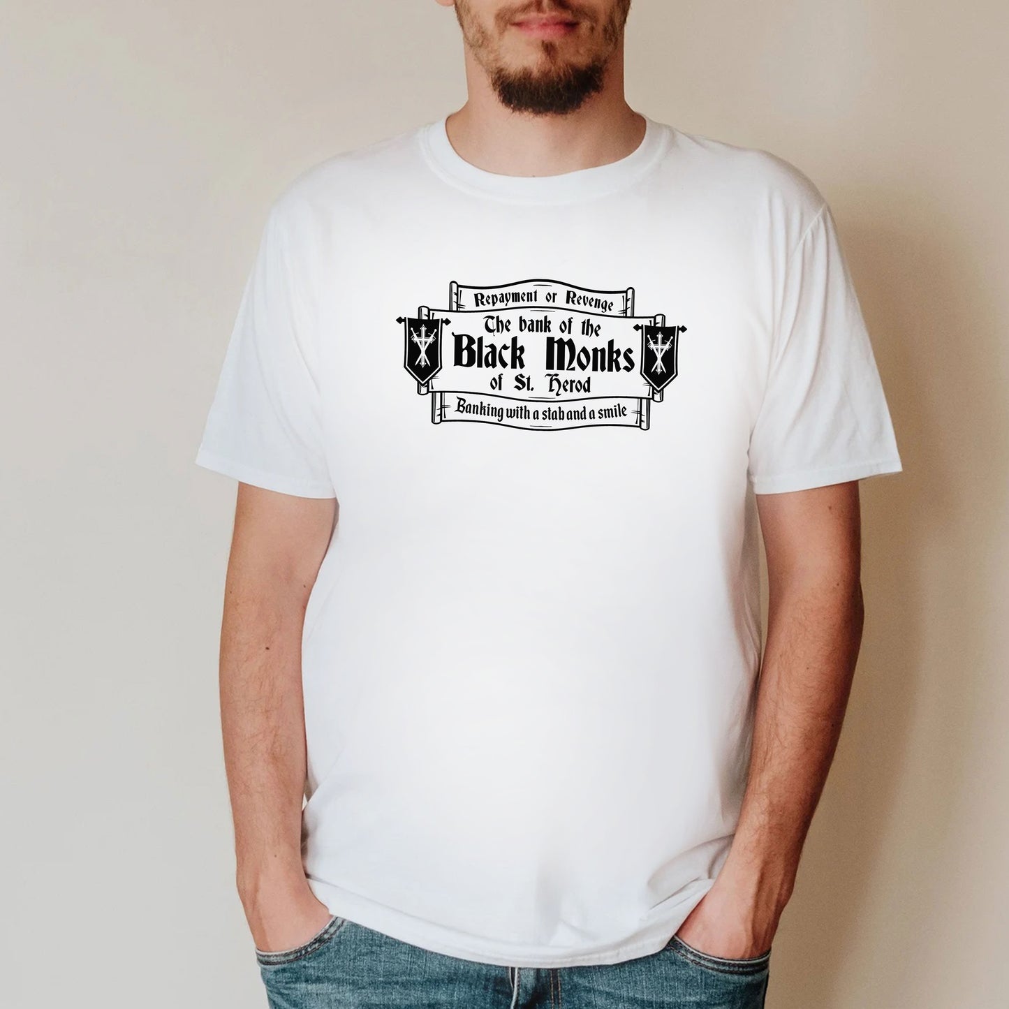 THE BANK OF THE BLACK MONKS OF ST HEROD - Blackadder T-Shirt