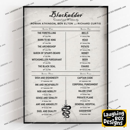 BLACKADDER EPISODE LIST by Rowen Atkinson, Ben Elton and Richard Curtis, Blackadder Print