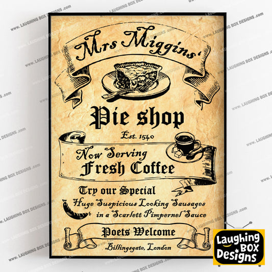 MRS MIGGINS' PIE SHOP, Comedy Advert, Blackadder Print