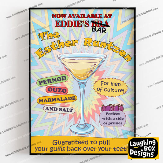 THE ESTHER RANTZEN Eddie's Bar Cocktail Poster, Bottom Print