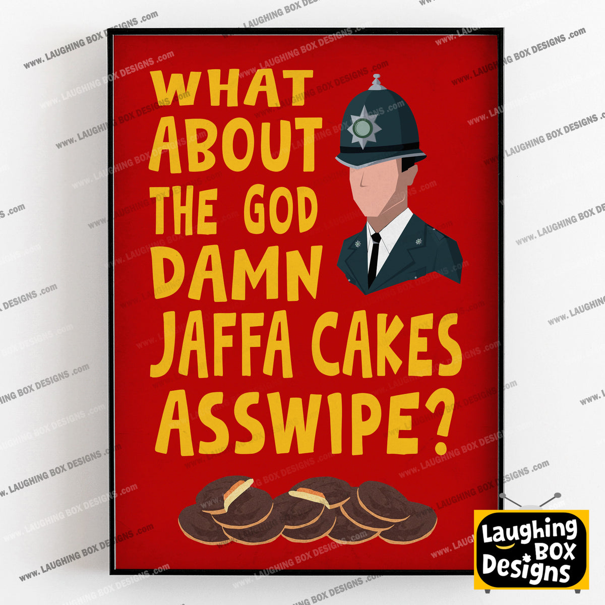 WHAT ABOUT THE GOD DAMN JAFFA CAKES ASSWIPE? Richie's Police Call, Bottom Print (Red)