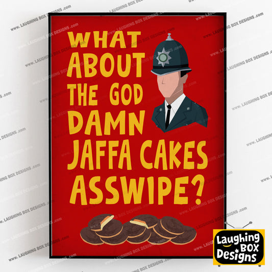 WHAT ABOUT THE GOD DAMN JAFFA CAKES ASSWIPE? Richie's Police Call, Bottom Print (Red)