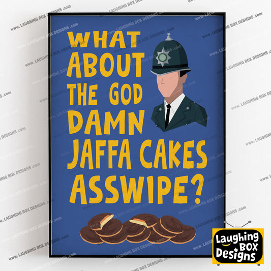 WHAT ABOUT THE GOD DAMN JAFFA CAKES ASSWIPE? Richie's Police Call, Bottom Print (Blue)