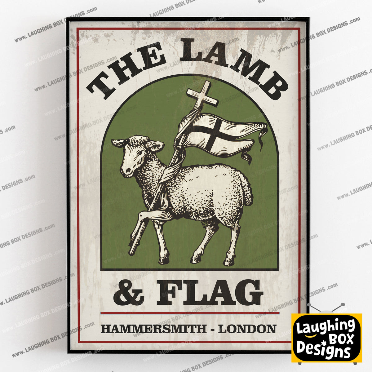 THE LAMB AND FLAG, Hammersmith, London Pub Sign / Poster. Bottom Print