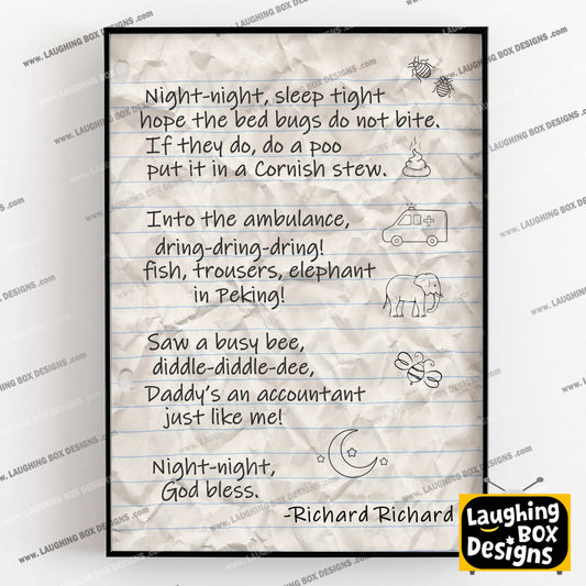 NIGHT NIGHT SLEEP TIGHT, Richies bedtime poem. Bottom Print