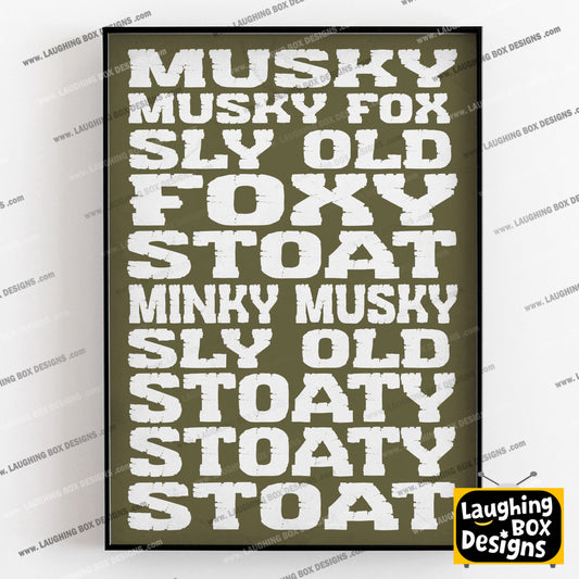 MUSKY SLY OLD STOATY STOAT, Richie Lonely Hearts Quote, Bottom Print