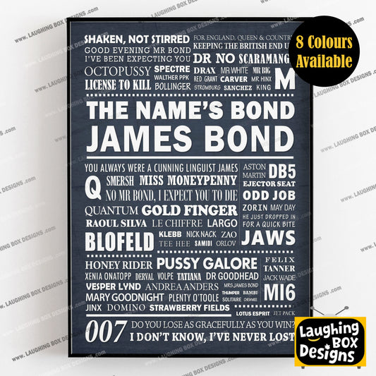 JAMES BOND Typography Print (available in 8 colours)