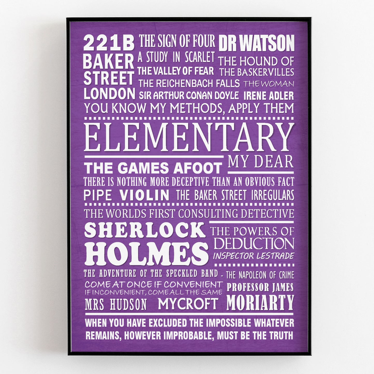SHERLOCK HOLMES Typography Print (available in 8 colours)