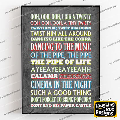 TWISTY Crimp Lyrics, The Mighty Boosh Print (2 styles available)