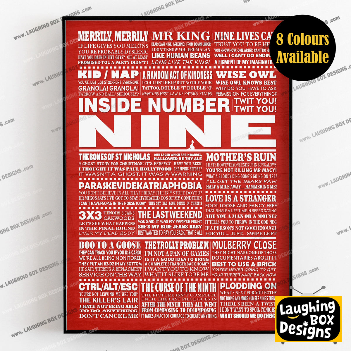 INSIDE NUMBER NINE (Series 7-9) Typography Print (available in 8 colours)