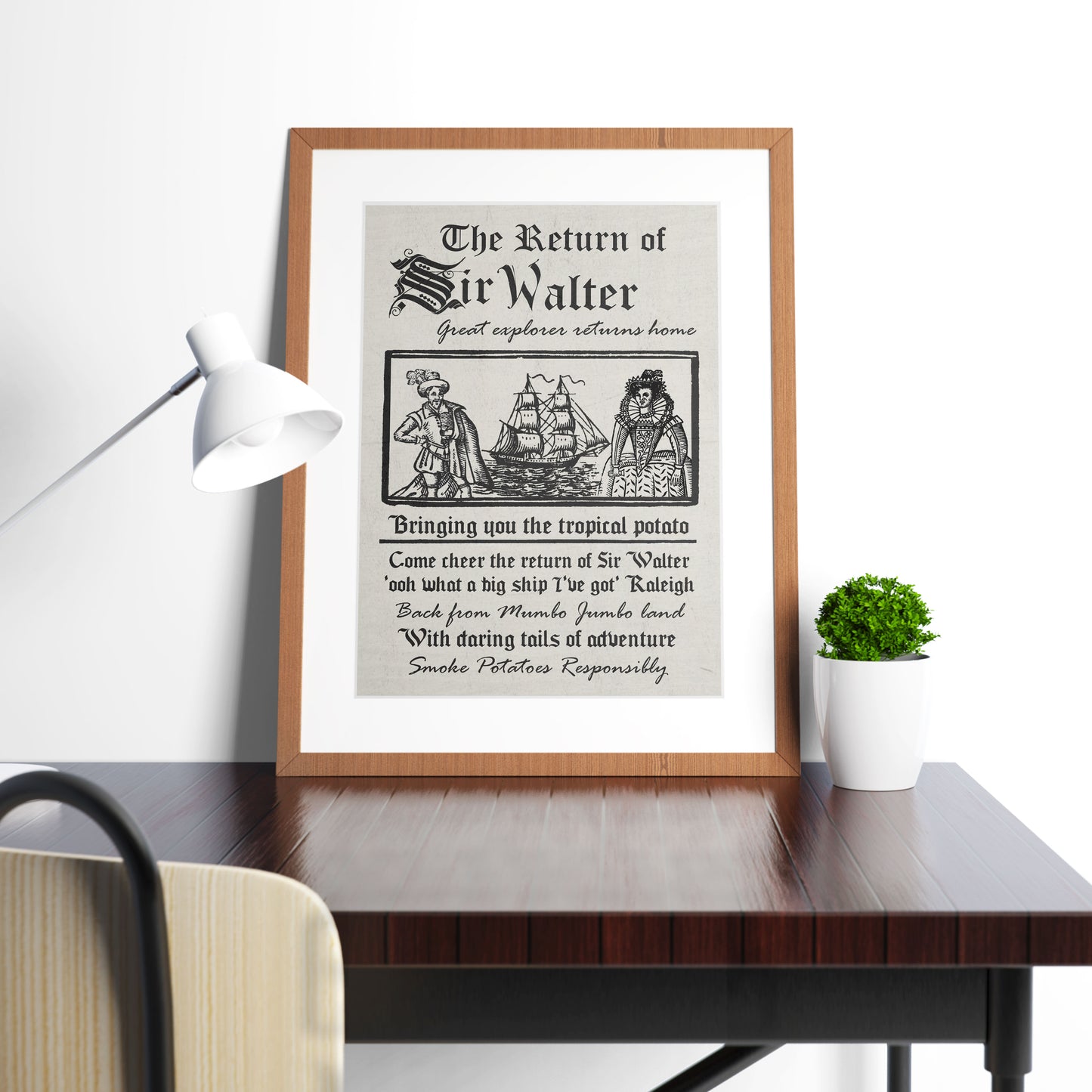 THE RETURN OF SIR WALTER Great Explorer Returns Home Poster, Blackadder Print