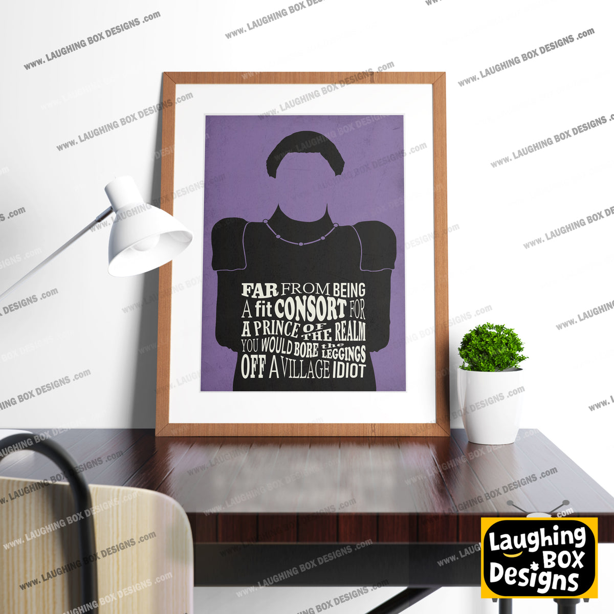 BORE THE LEGS OFF A VILLAGE IDIOT, Prince Blackadder Quote, Blackadder Print (Purple)