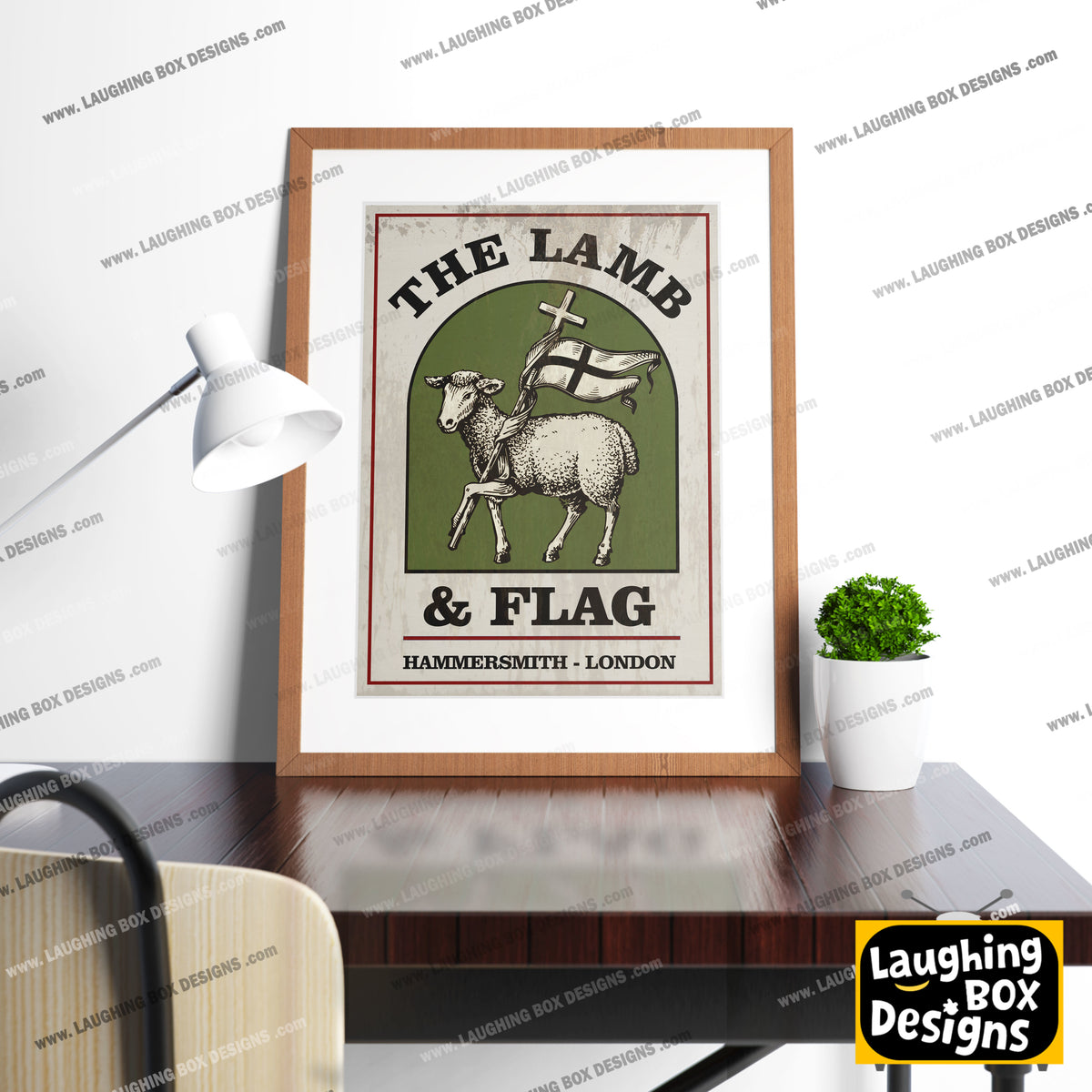 THE LAMB AND FLAG, Hammersmith, London Pub Sign / Poster. Bottom Print