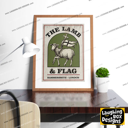 THE LAMB AND FLAG, Hammersmith, London Pub Sign / Poster. Bottom Print
