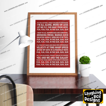 RED DWARF THEME TUNE / Song Lyrics, Red Dwarf Print