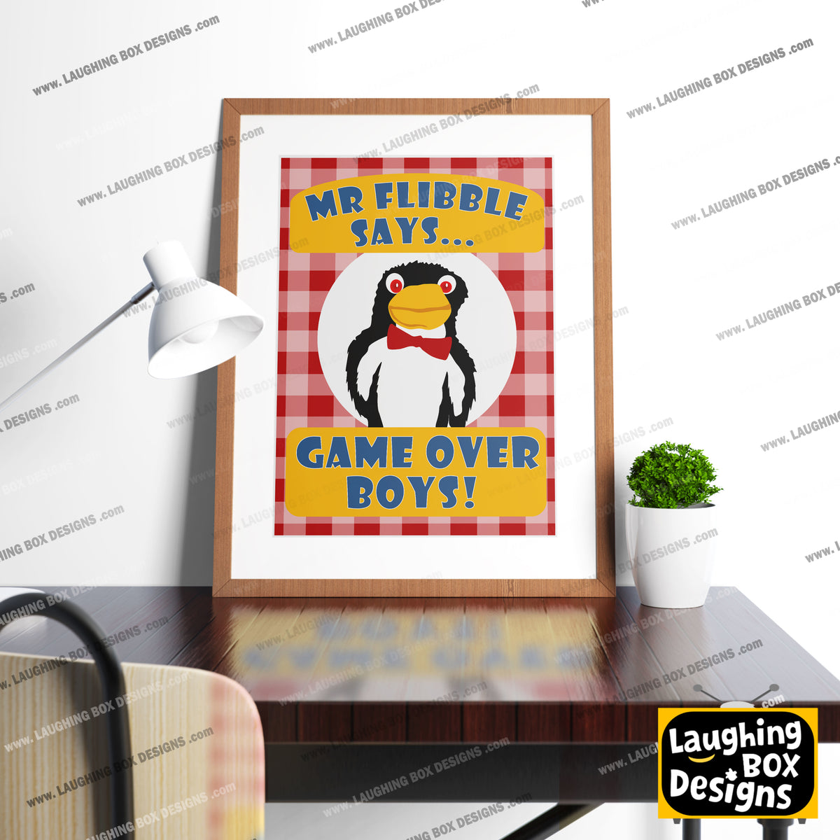 MR FLIBBLE SAYS GAME OVER BOYS, Rimmer's Hex Vision Penguin Puppet, Red Dwarf Print