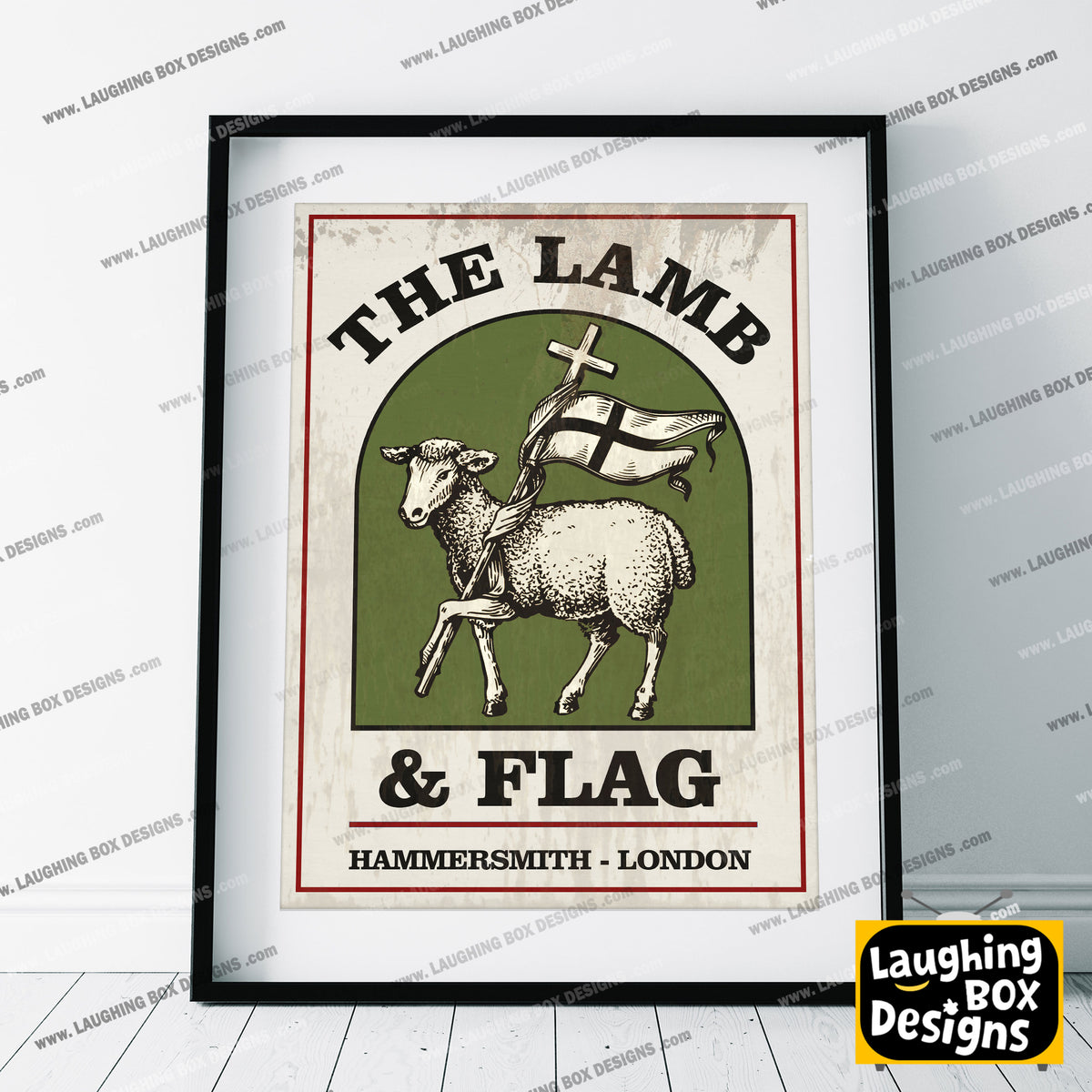 THE LAMB AND FLAG, Hammersmith, London Pub Sign / Poster. Bottom Print