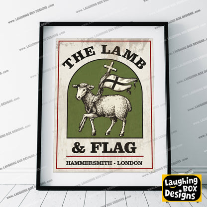 THE LAMB AND FLAG, Hammersmith, London Pub Sign / Poster. Bottom Print