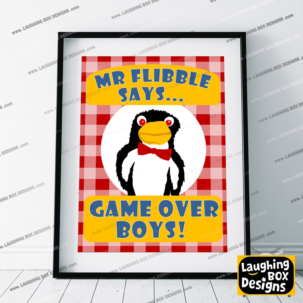 MR FLIBBLE SAYS GAME OVER BOYS, Rimmer's Hex Vision Penguin Puppet, Red Dwarf Print