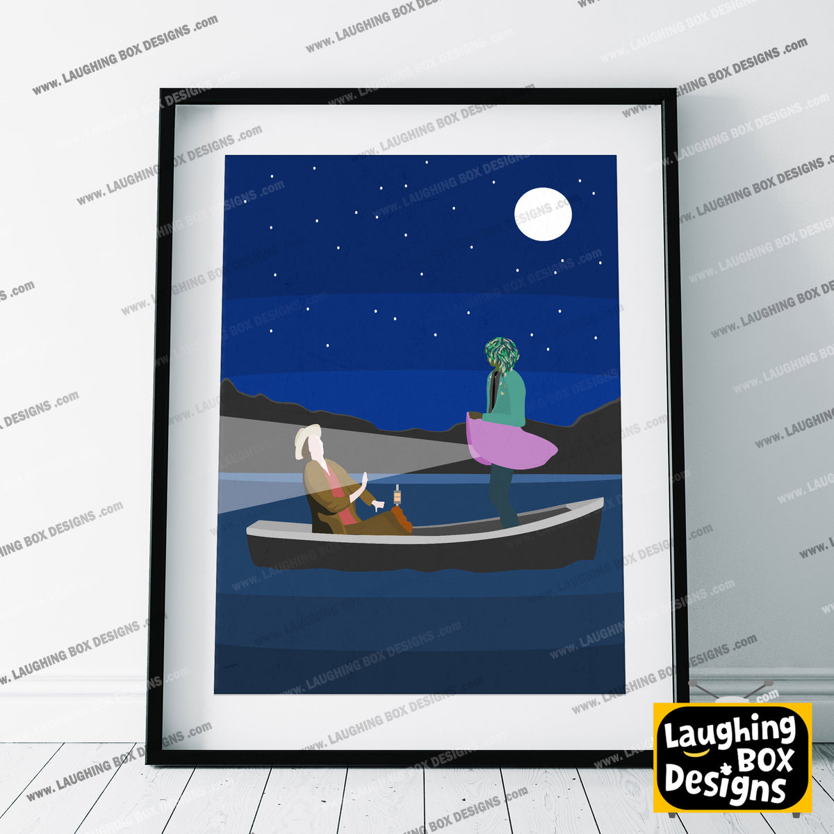 FISHING ON BLACK LAKE, Old Gregg Boat Scene Artwork Poster, The Mighty Boosh Print