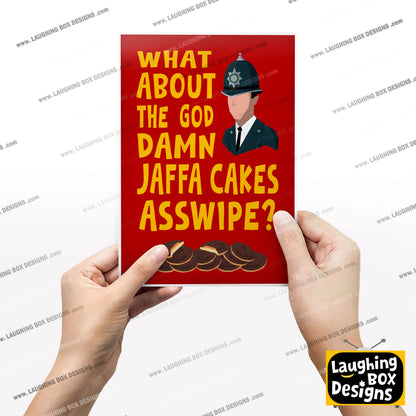 WHAT ABOUT THE GOD DAMN JAFFA CAKES ASSWIPE? Richie's Police Call, Bottom Print (Red)