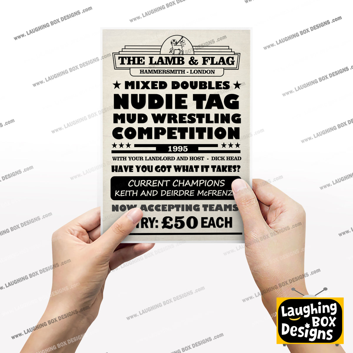 MIXED DOUBLES NUDIE TAG MUD WRESTLING COMPETITION Lamb and Flag Pub Boster. Bottom Print