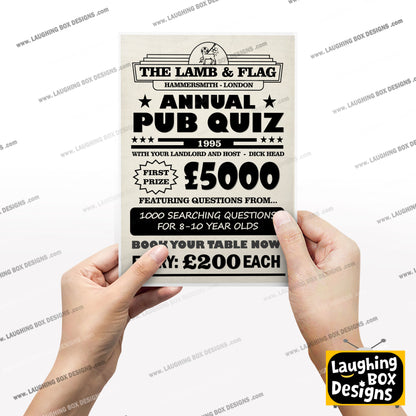 ANNUAL PUB QUIZ, 1000 SEARCHING QUESTIONS Lamb and Flag Pub Poster. Bottom Print