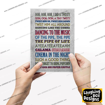 TWISTY Crimp Lyrics, The Mighty Boosh Print (2 styles available)
