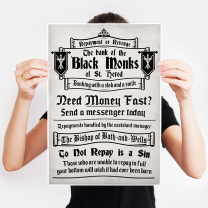 BANK OF THE BLACK MONKS Money Lending Advert, Blackadder Print