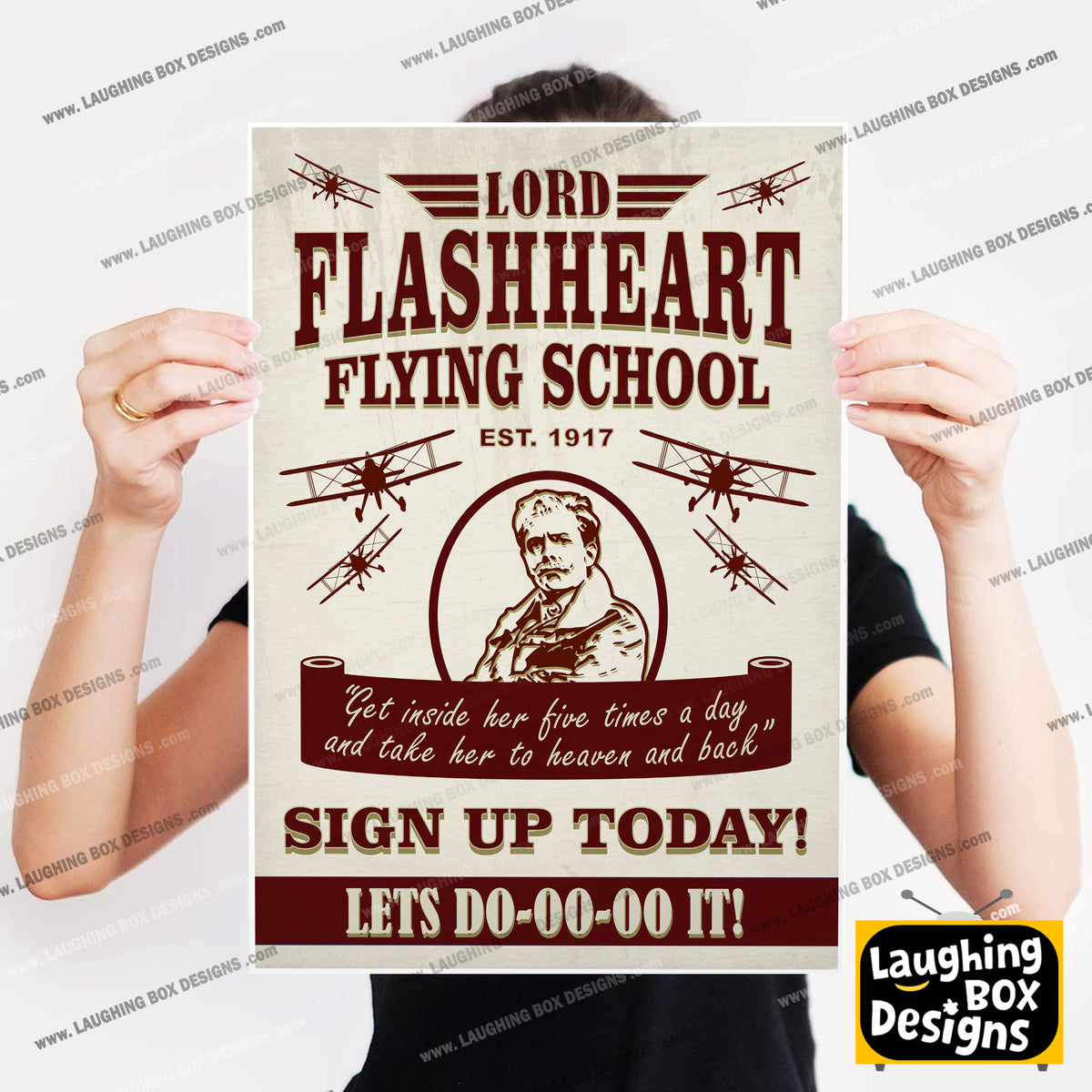 LORD FLASHHEART FLYING SCHOOL, Sign up today poster, Blackadder Print