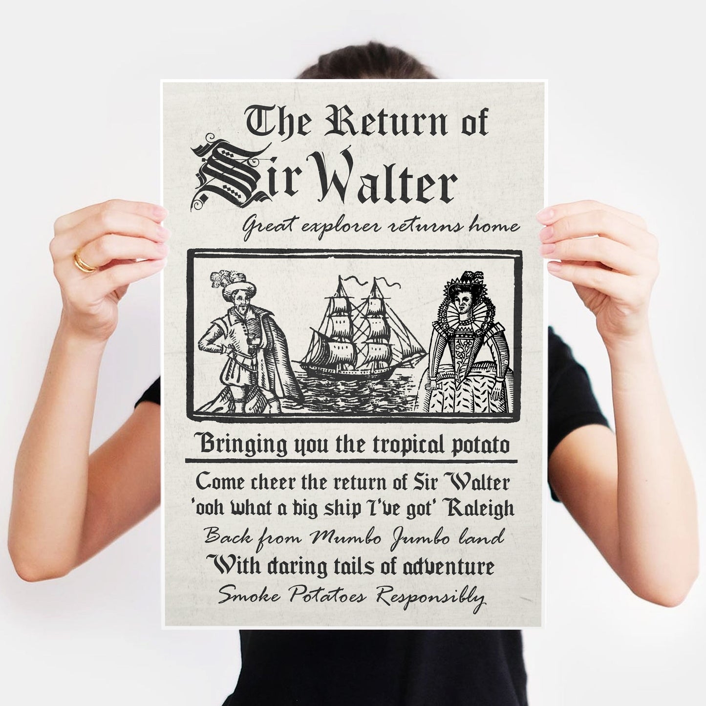 THE RETURN OF SIR WALTER Great Explorer Returns Home Poster, Blackadder Print