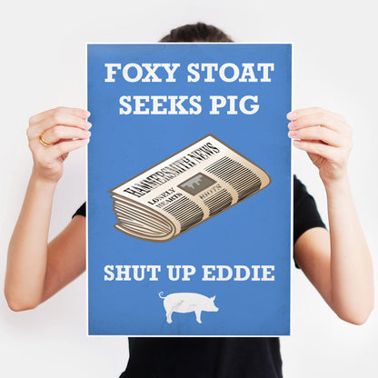 FOXY STOAT SEEKS PIG, Lonely Hearts Column Quote, Bottom Print